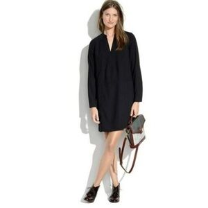 Madewell Black Notch V Neck Long Sleeve Shirt Dress Size XS